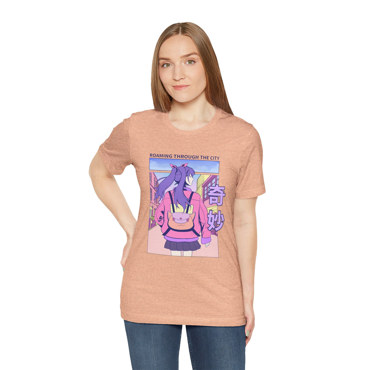 Roaming Through The City Anime Girl Tee — Vaporwave Cityscape Shirt