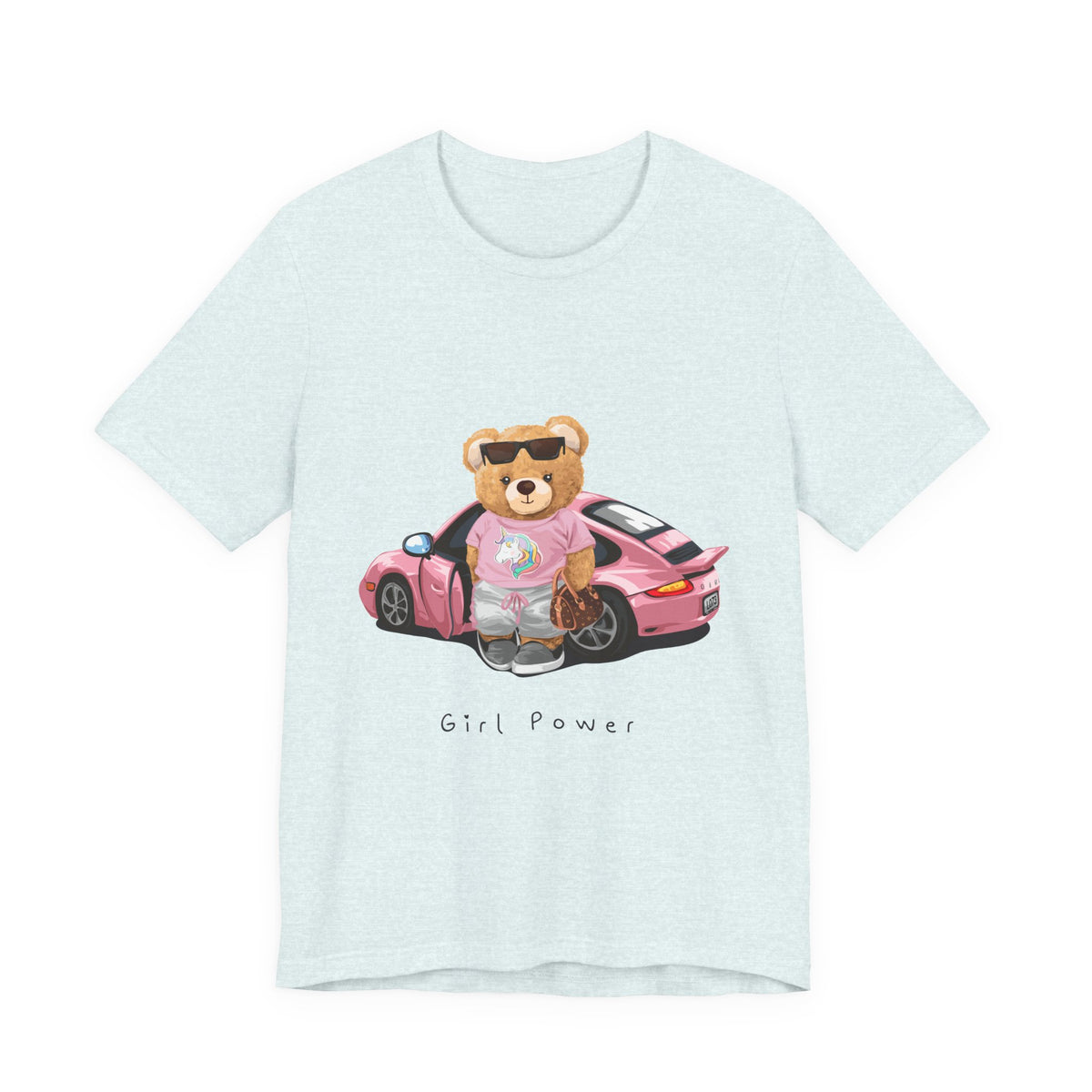Girl Power Bear Tee — Cute Pink Car Teddy Graphic T-Shirt