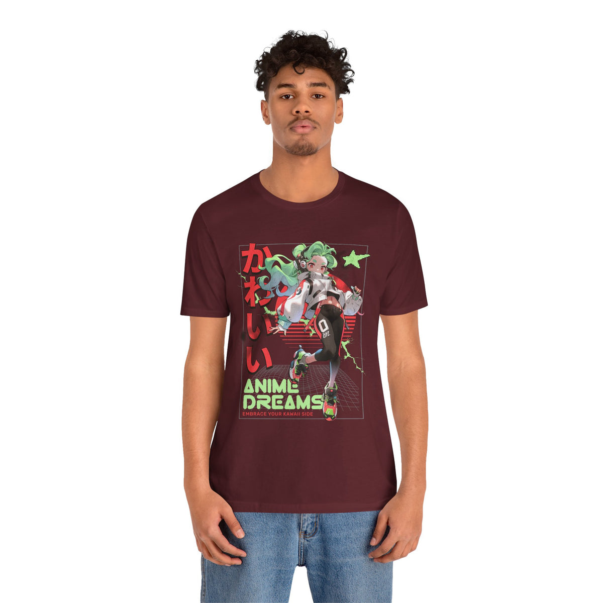 Anime Dreams Kawaii Tee — Neon Retro Anime Girl Graphic T-Shirt