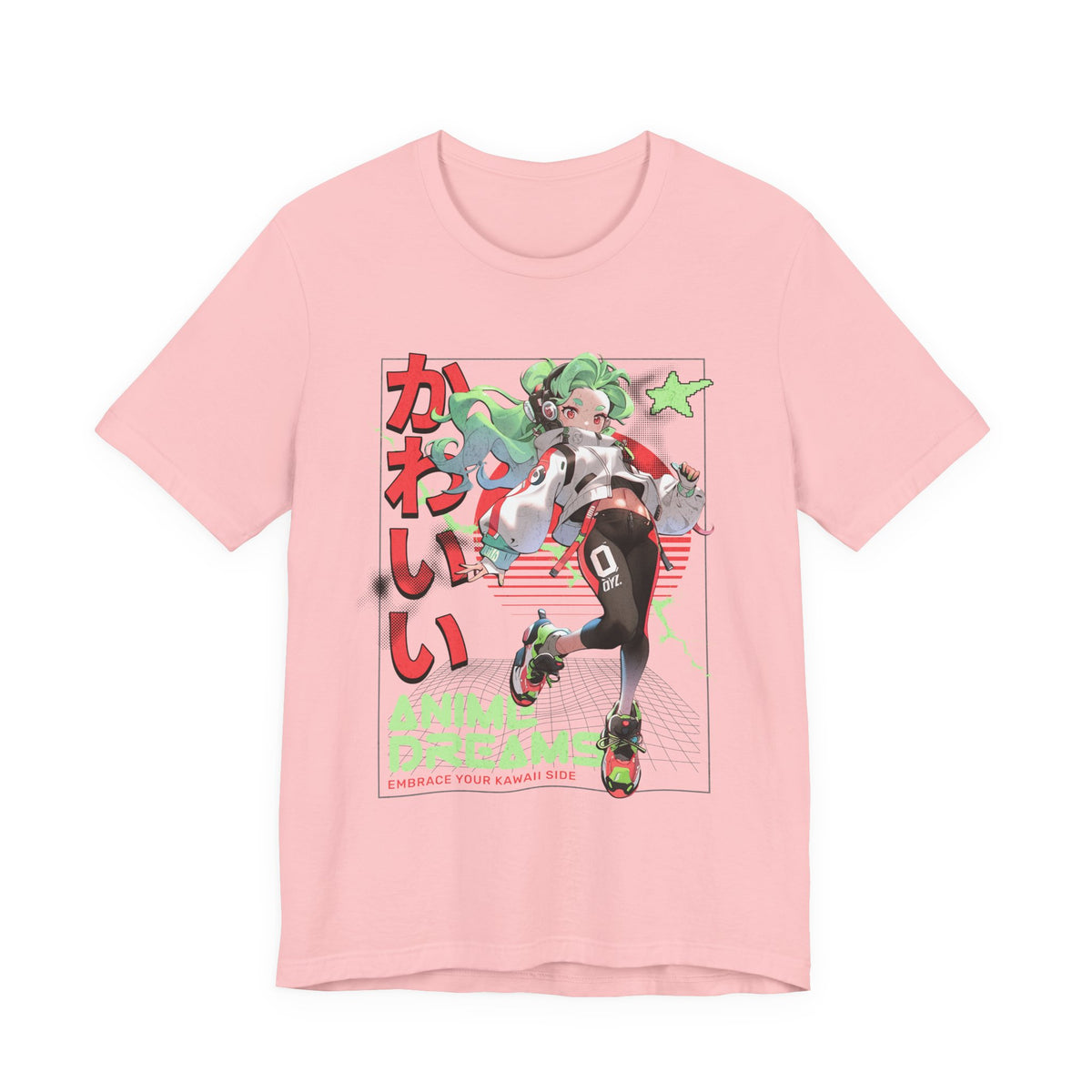 Anime Dreams Kawaii Tee — Neon Retro Anime Girl Graphic T-Shirt
