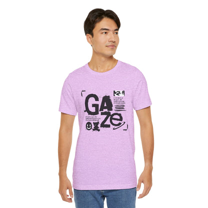 Gaze Typography Graphic Tee — Abstract Monochrome Text Art T-Shirt