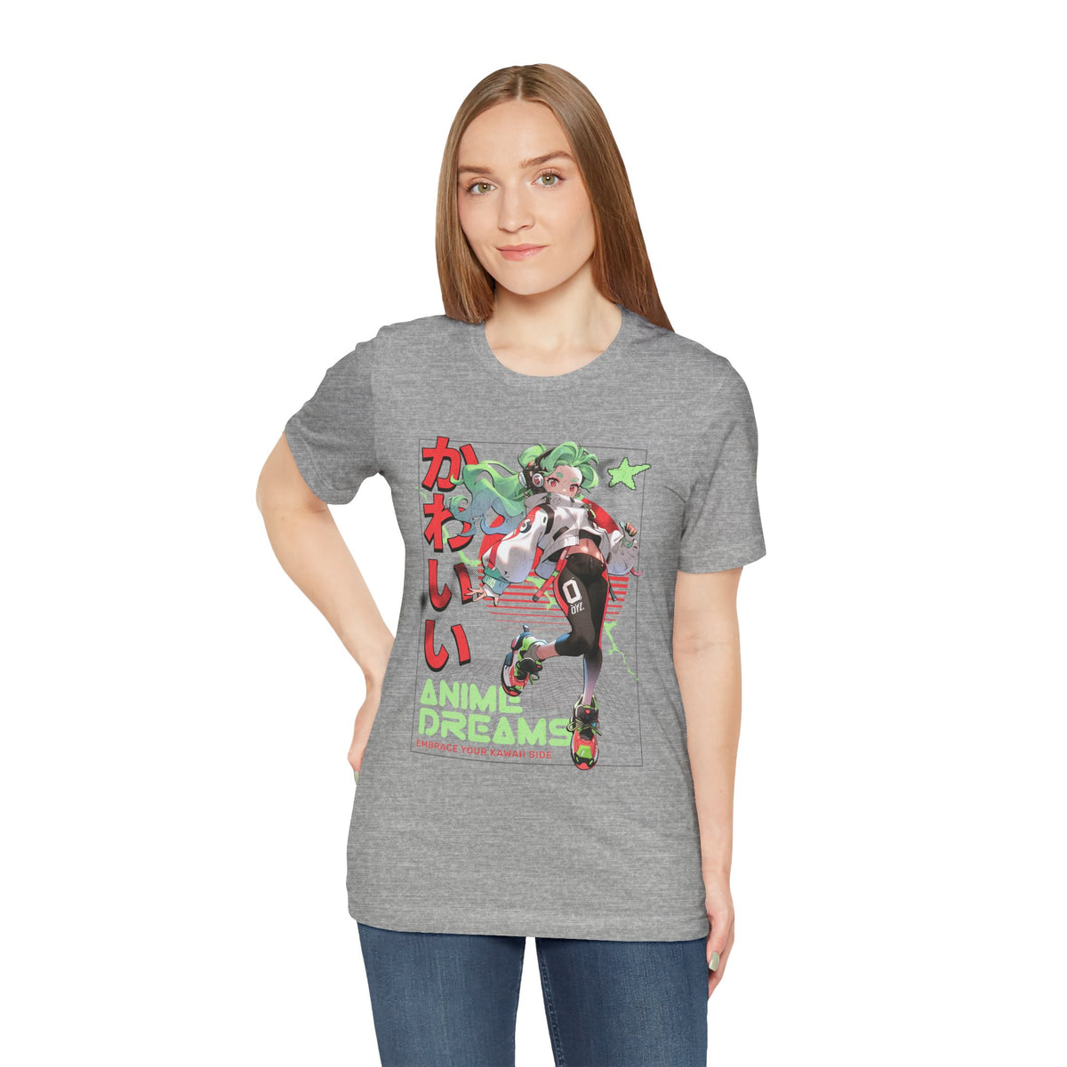 Anime Dreams Kawaii Tee — Neon Retro Anime Girl Graphic T-Shirt