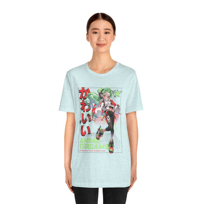 Anime Dreams Kawaii Tee — Neon Retro Anime Girl Graphic T-Shirt