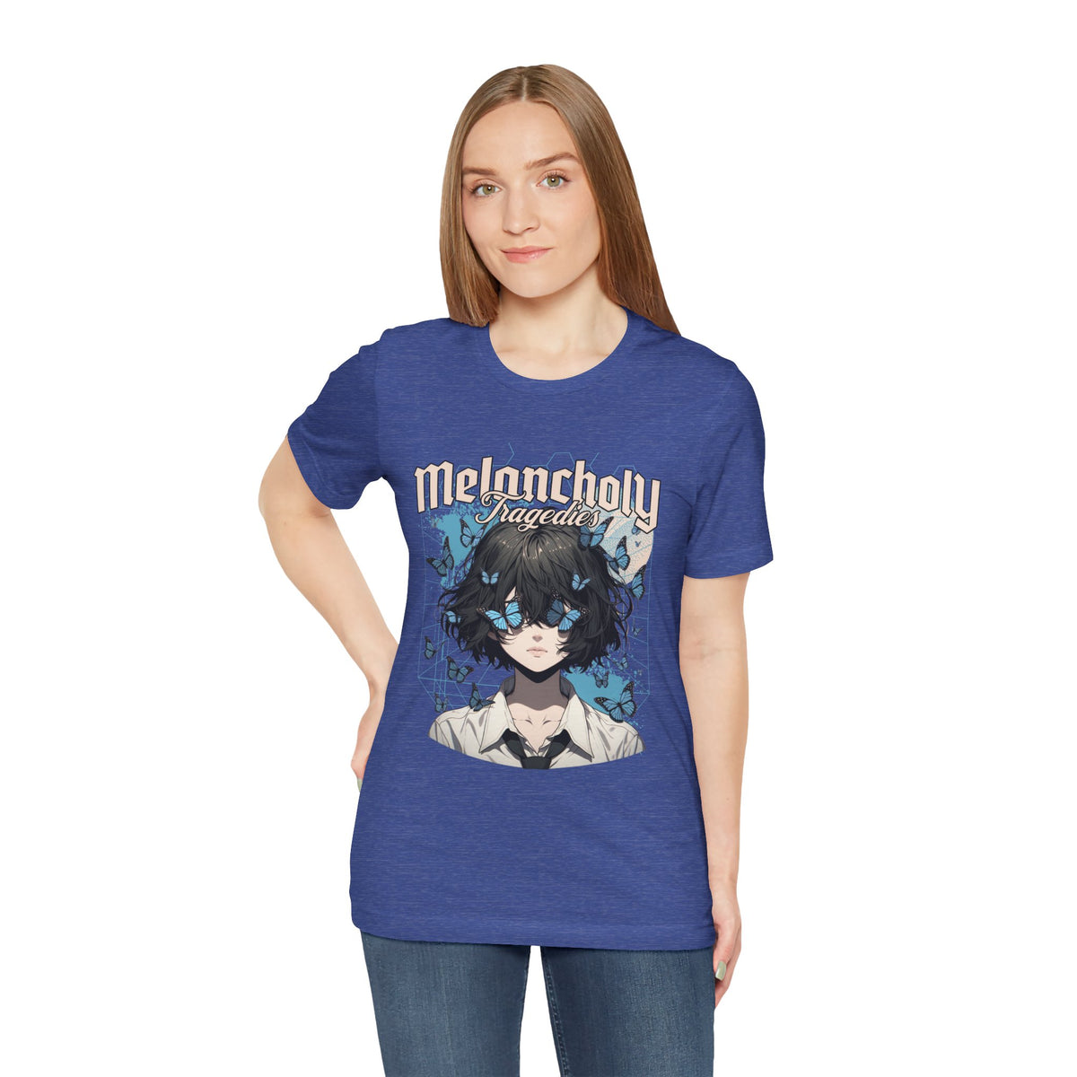Melancholy Tragedia Anime Tee — Blue Butterflies Graphic T-Shirt