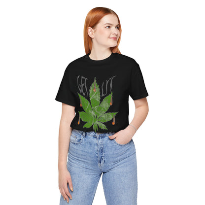 Merry Tijuana Cannabis Leaf Tee — 'Get Lit' Holiday Marijuana T-Shirt