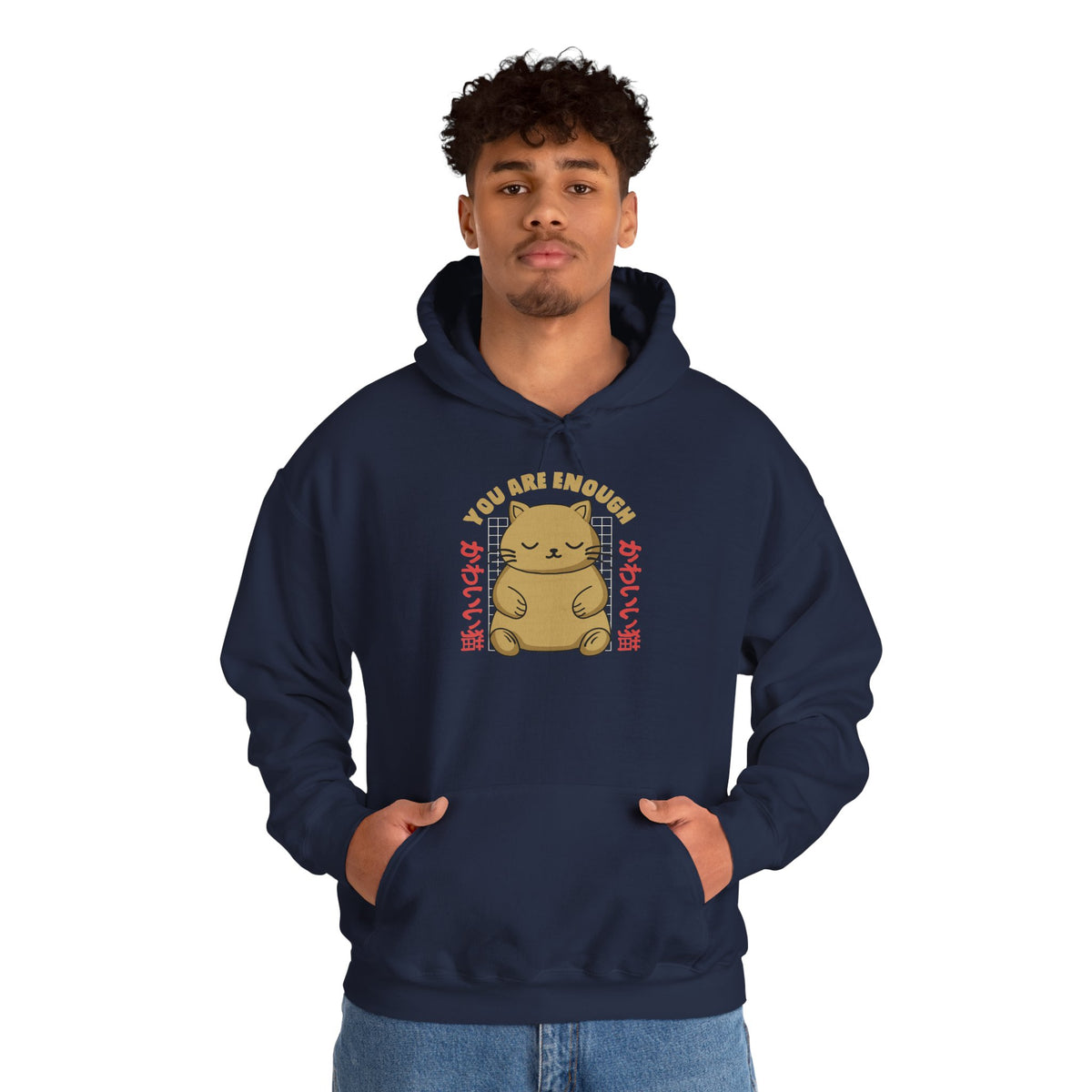 Hoodie — Cute 'You Are Enough' Kawaii Cat Comfort Hoodie
