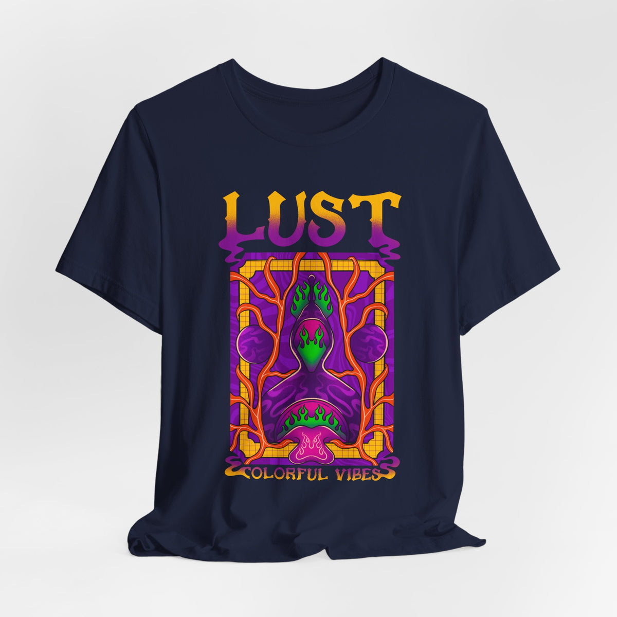 Lust Colorful Vibes Graphic Tee — Psychedelic Tarot-Inspired T-Shirt