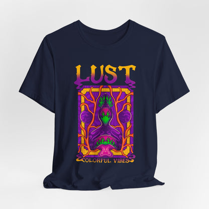Lust Colorful Vibes Graphic Tee — Psychedelic Tarot-Inspired T-Shirt
