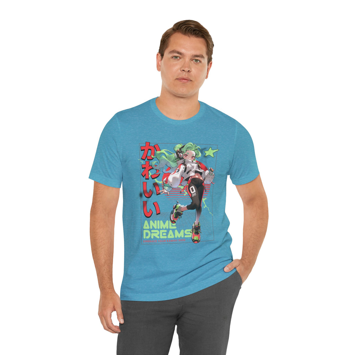 Anime Dreams Kawaii Tee — Neon Retro Anime Girl Graphic T-Shirt