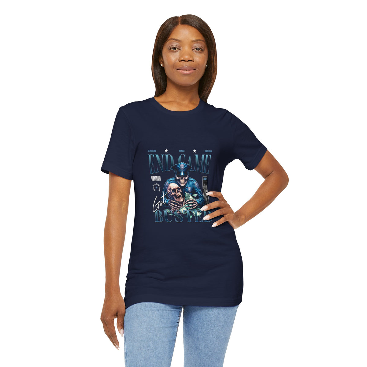 Endgame Got Busted Tee — Police Skull Graphic T-Shirt