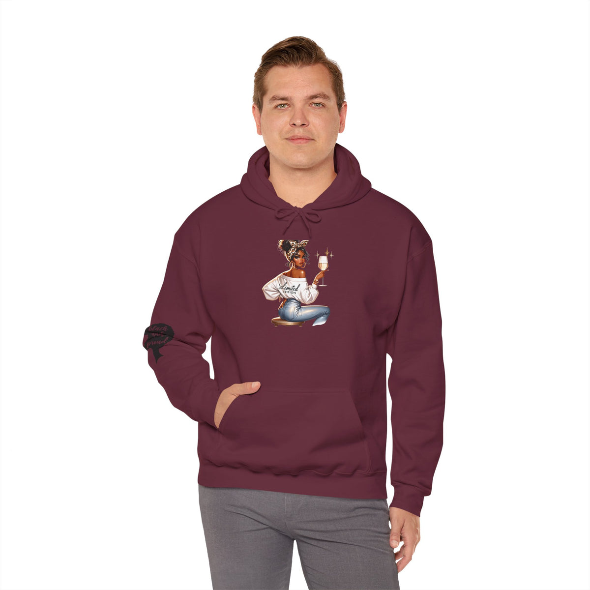 Cozy Chick Hoodie — Fashionable Woman Relaxing with Coffee Graphic Hooded Sweatshirt