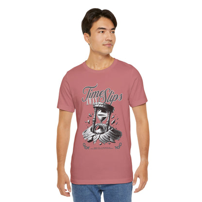 Time Slips Hourglass T‑Shirt — Vintage Black & White Graphic Tee