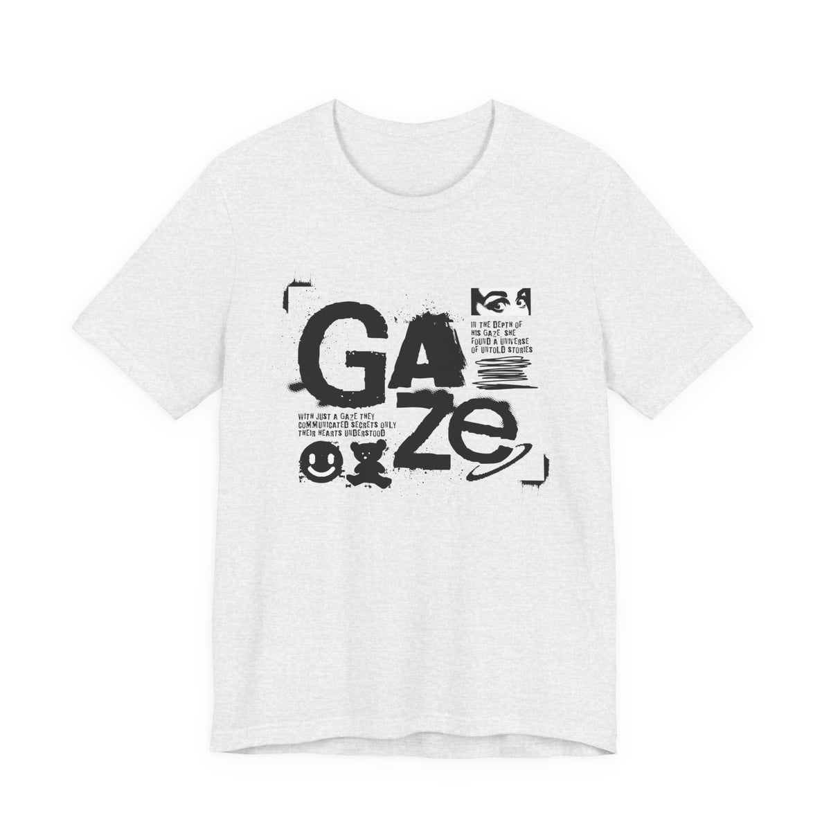 Gaze Typography Graphic Tee — Abstract Monochrome Text Art T-Shirt