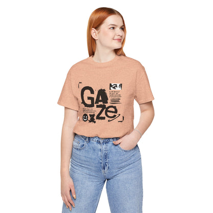 Gaze Typography Graphic Tee — Abstract Monochrome Text Art T-Shirt