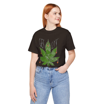 Merry Tijuana Cannabis Leaf Tee — 'Get Lit' Holiday Marijuana T-Shirt