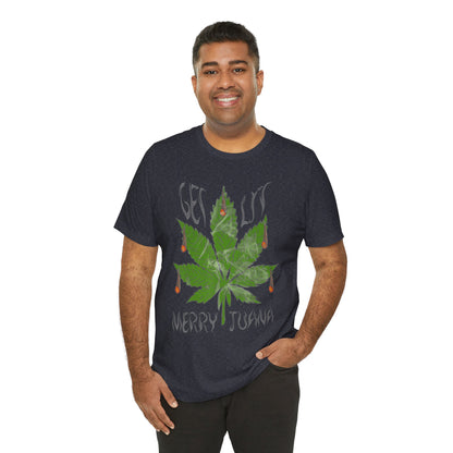 Merry Tijuana Cannabis Leaf Tee — 'Get Lit' Holiday Marijuana T-Shirt