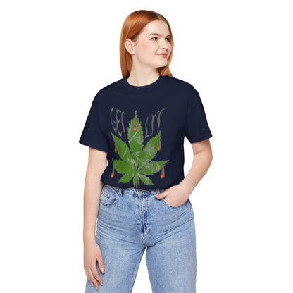 Merry Tijuana Cannabis Leaf Tee — 'Get Lit' Holiday Marijuana T-Shirt