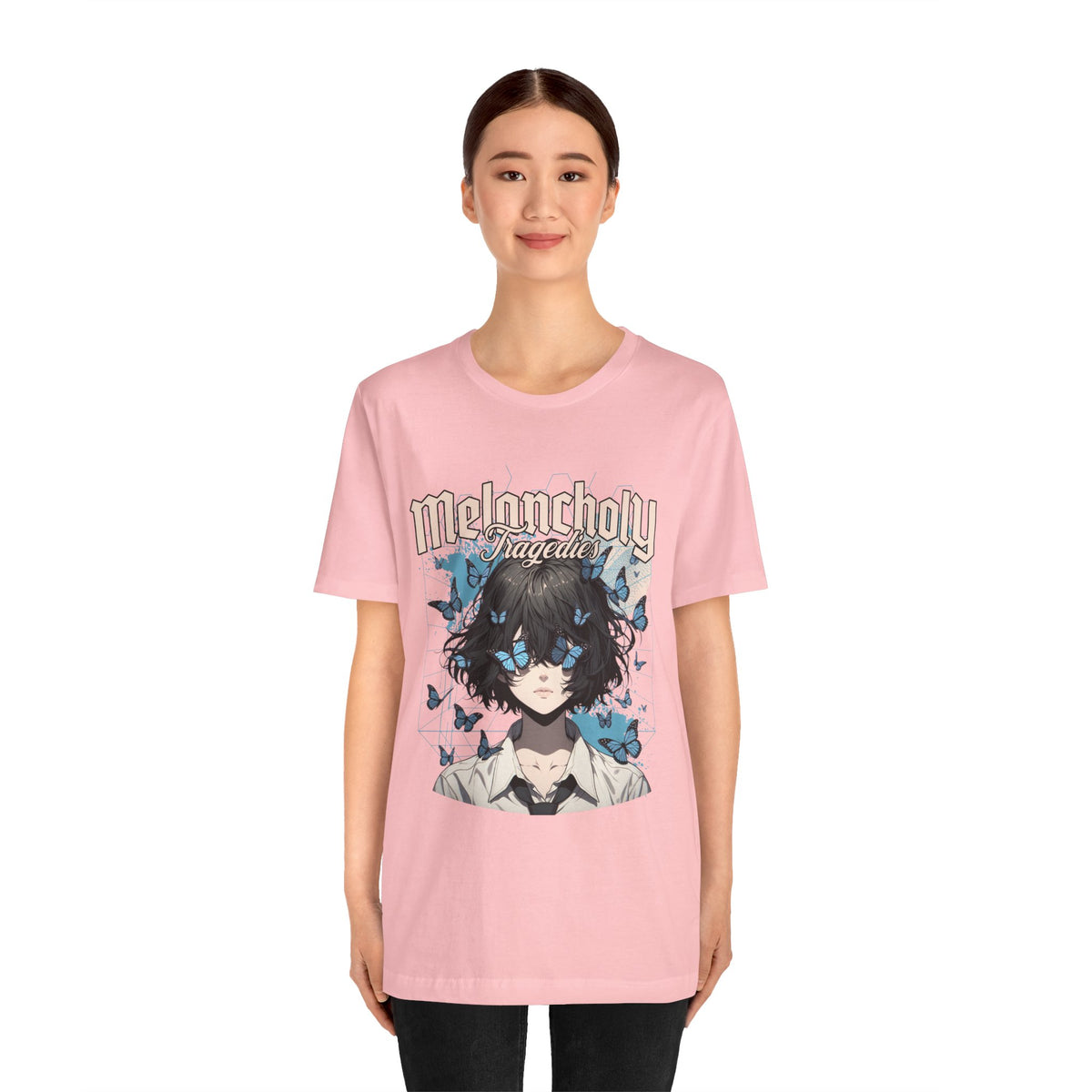 Melancholy Tragedia Anime Tee — Blue Butterflies Graphic T-Shirt