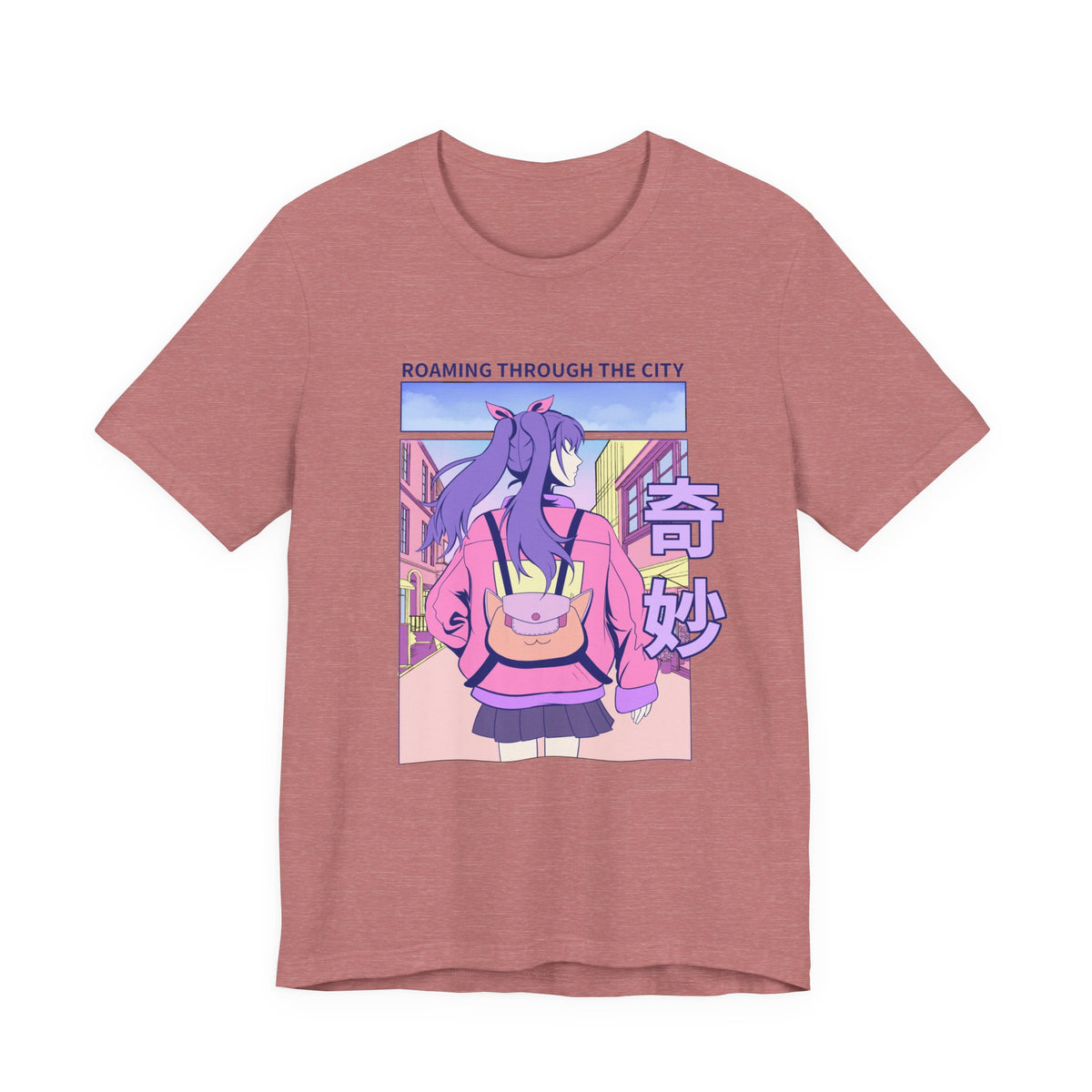 Roaming Through The City Anime Girl Tee — Vaporwave Cityscape Shirt