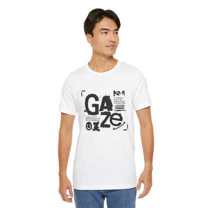 Gaze Typography Graphic Tee — Abstract Monochrome Text Art T-Shirt