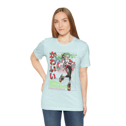 Anime Dreams Kawaii Tee — Neon Retro Anime Girl Graphic T-Shirt