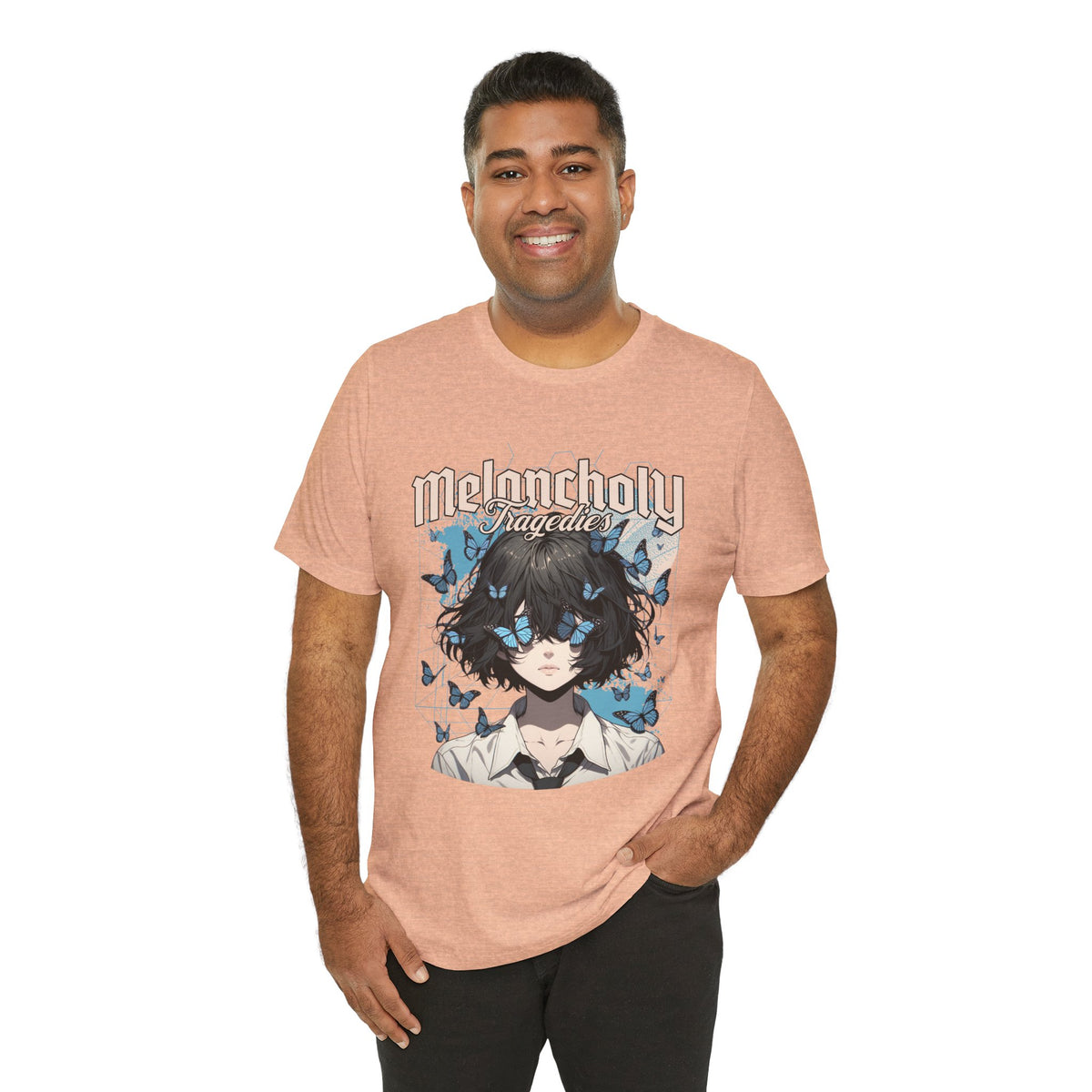 Melancholy Tragedia Anime Tee — Blue Butterflies Graphic T-Shirt