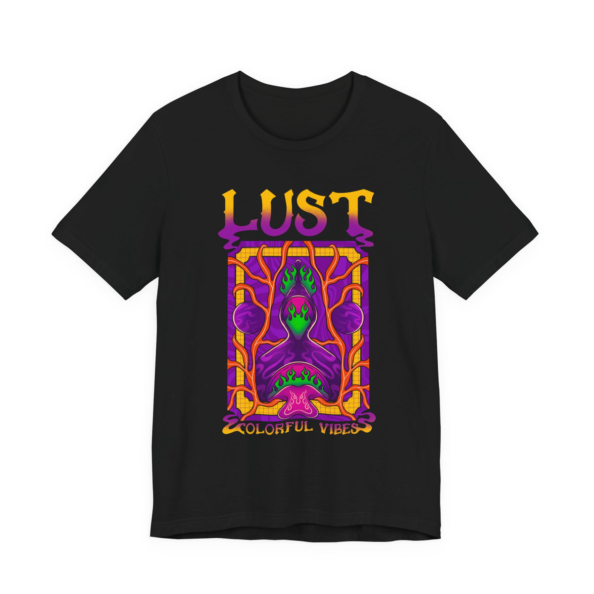 Lust Colorful Vibes Graphic Tee — Psychedelic Tarot-Inspired T-Shirt