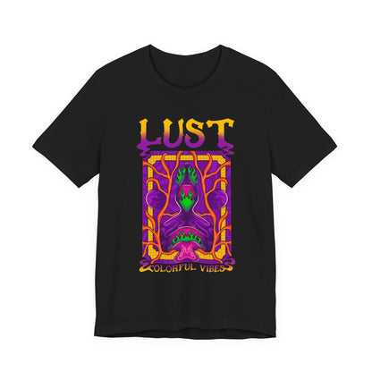 Lust Colorful Vibes Graphic Tee — Psychedelic Tarot-Inspired T-Shirt