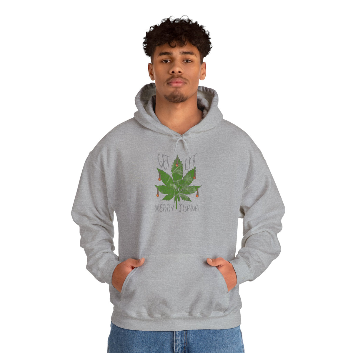 Cannabis Leaf Hoodie - "Get High" Retro Green Graphic Pullover