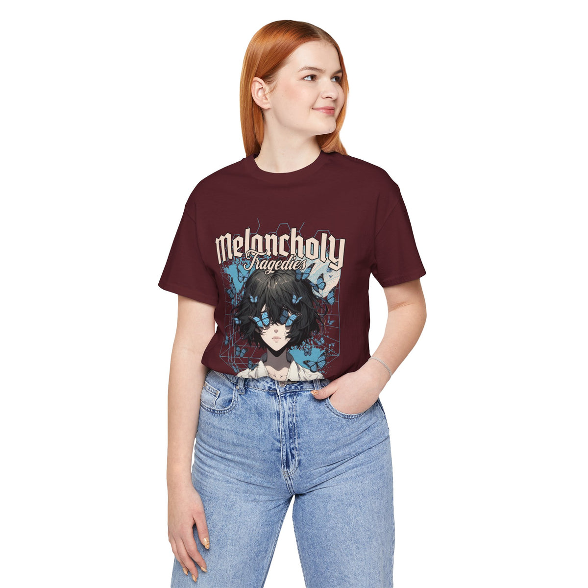 Melancholy Tragedia Anime Tee — Blue Butterflies Graphic T-Shirt