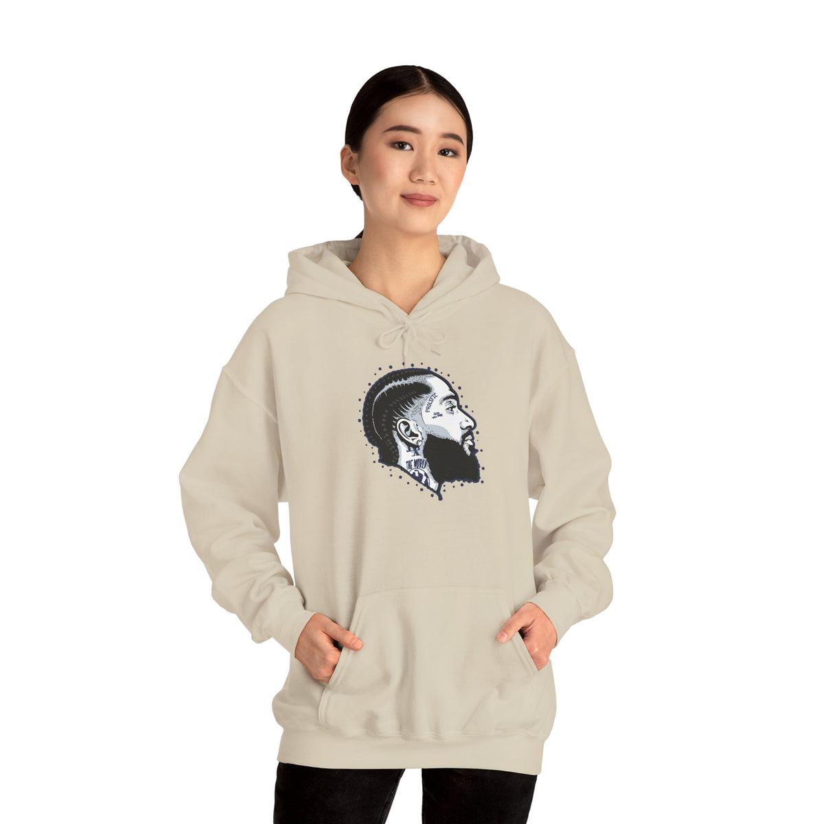 Portrait Graphic NIPSEY – Side Profile Ink Illustration Hooded