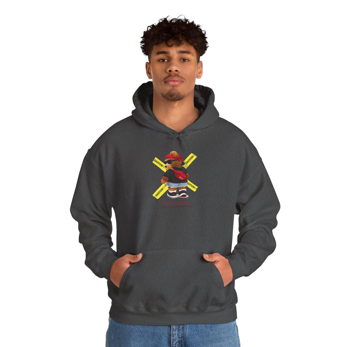 Hockey Bear Graphic Hoodie — 'Never Give Up' Cozy Skate Sweatshirt