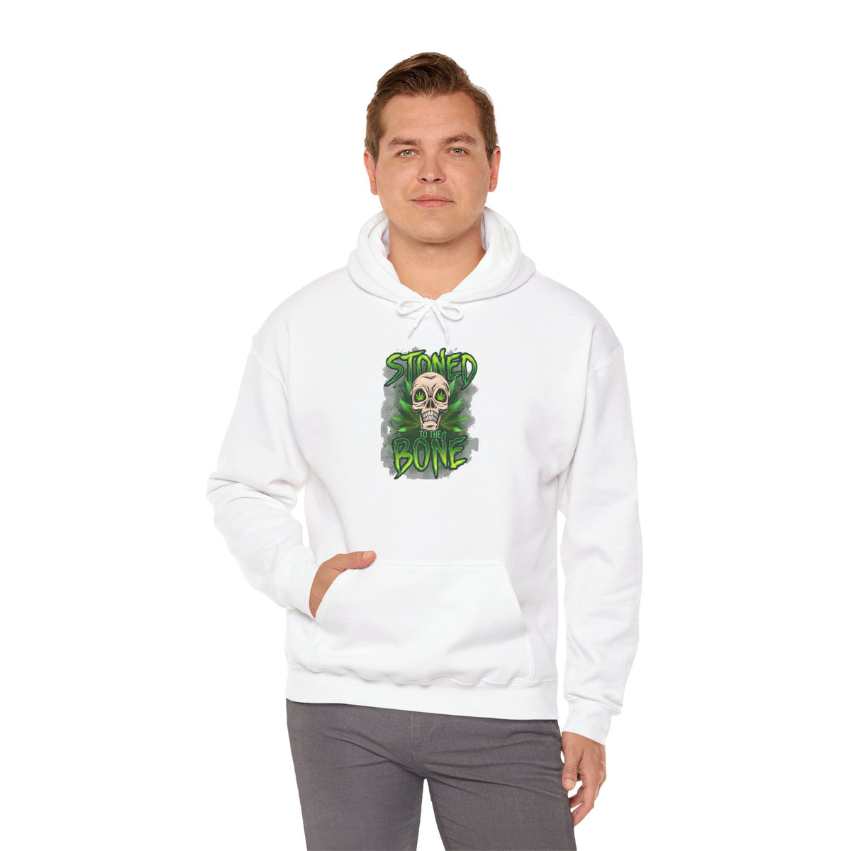 Skull 'Stoned Bone' Hoodie – Green Cannabis Skull Graphic Pullover