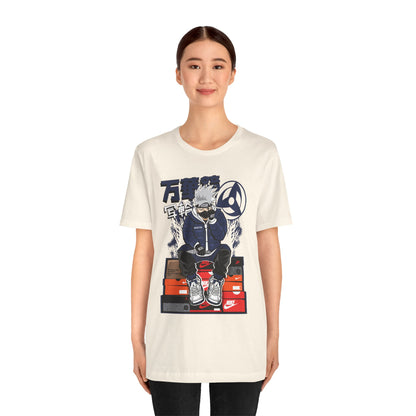 Anime Sneakerhead Tee — Sitting Character on Shoe Boxes with Japanese Text