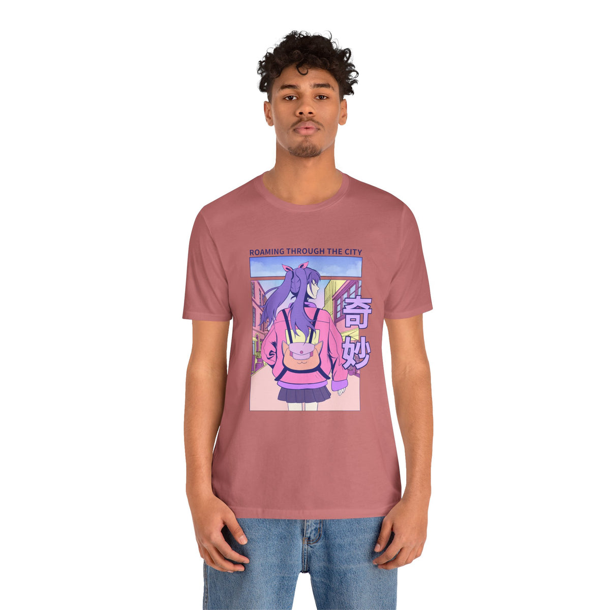 Roaming Through The City Anime Girl Tee — Vaporwave Cityscape Shirt