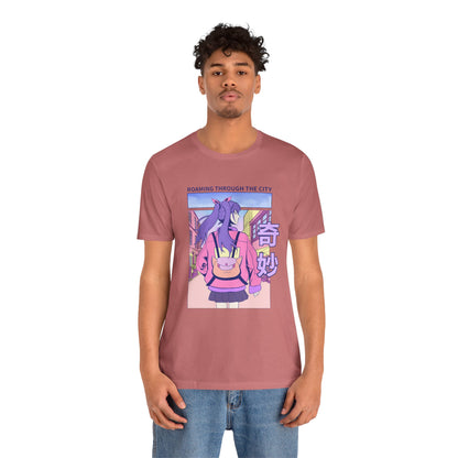 Roaming Through The City Anime Girl Tee — Vaporwave Cityscape Shirt