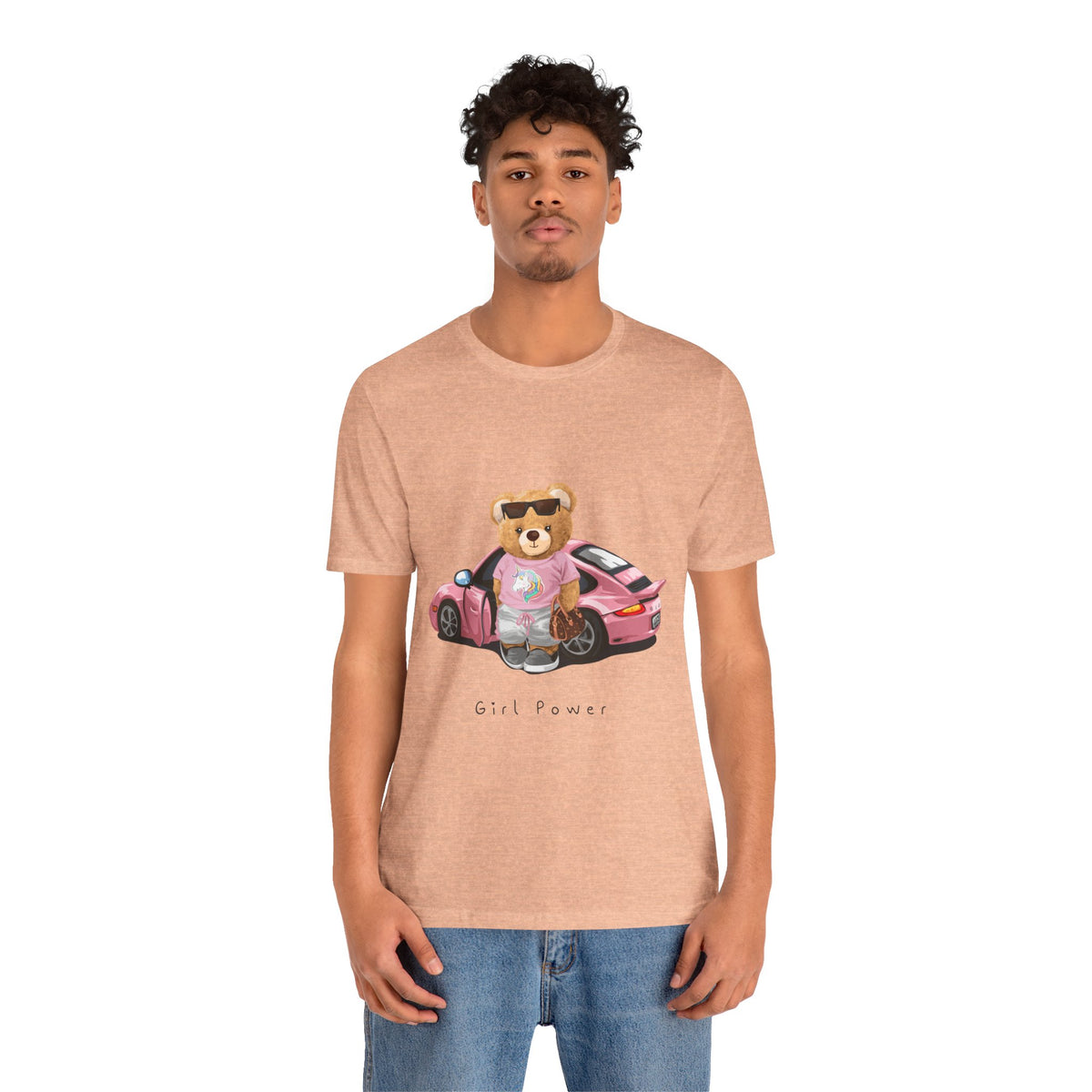 Girl Power Bear Tee — Cute Pink Car Teddy Graphic T-Shirt