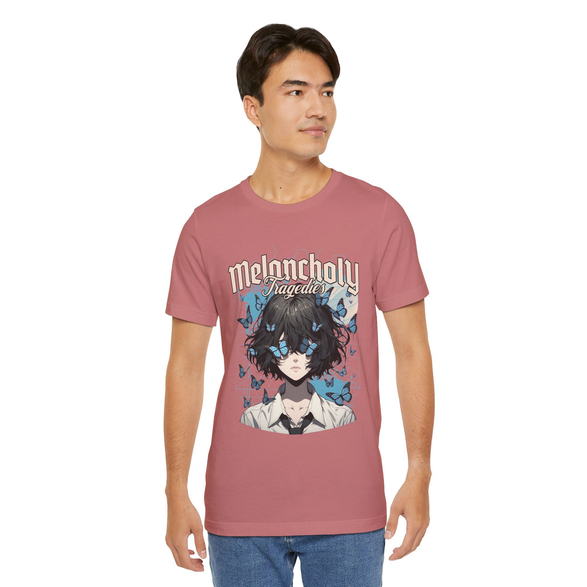 Melancholy Tragedia Anime Tee — Blue Butterflies Graphic T-Shirt