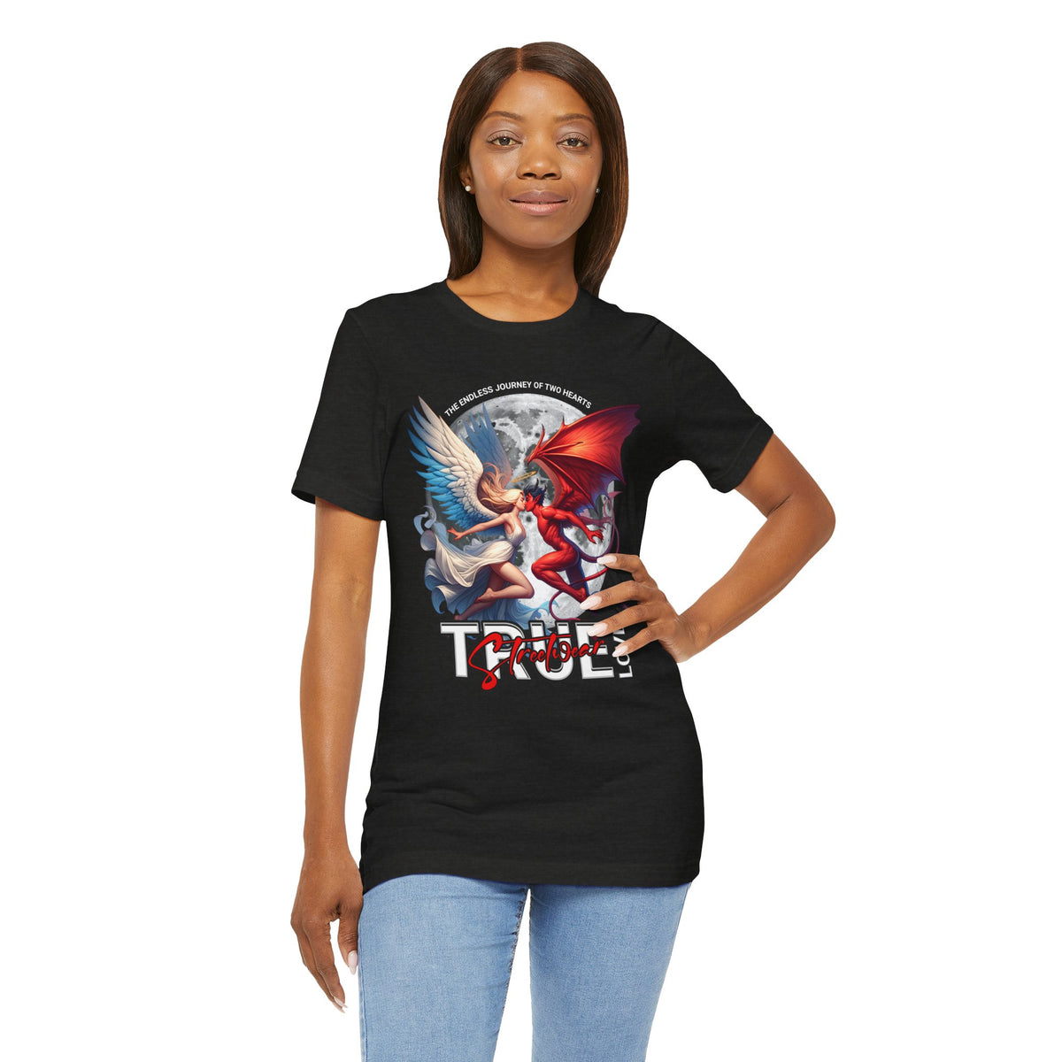 True Love Tee — Angel & Devil Heart Graphic T-Shirt