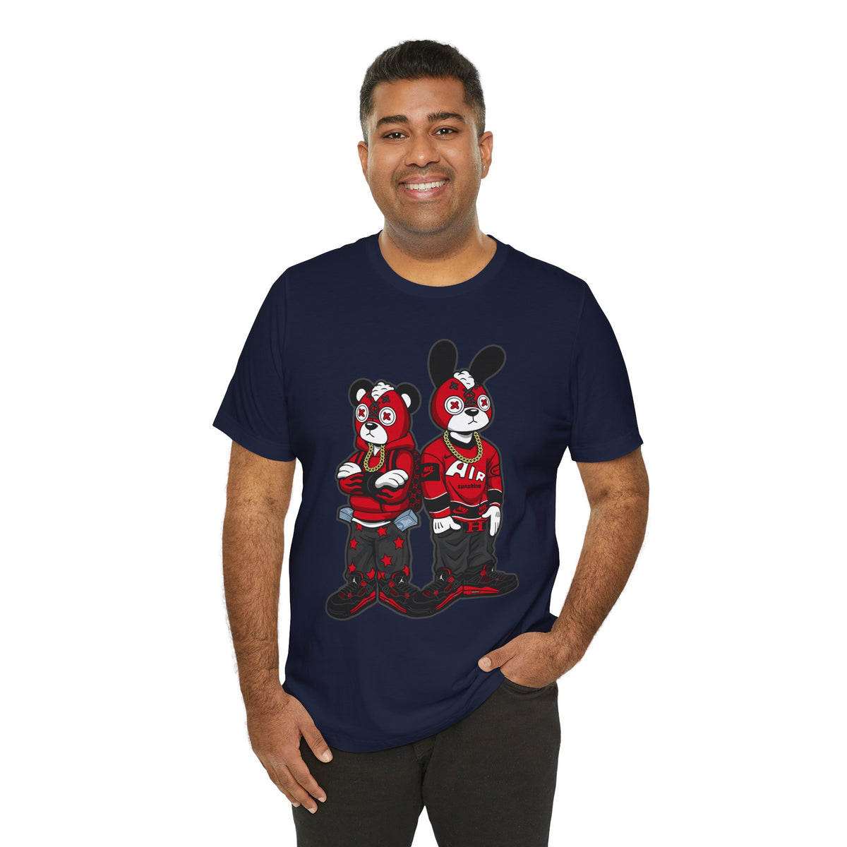 Streetwear Cartoon Bear & Bunny Tee — Hip Hop Graphic T-Shirt