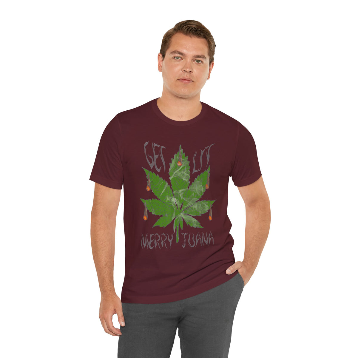 Merry Tijuana Cannabis Leaf Tee — 'Get Lit' Holiday Marijuana T-Shirt