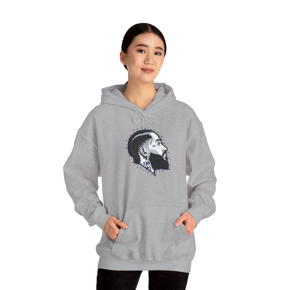 Portrait Graphic NIPSEY – Side Profile Ink Illustration Hooded