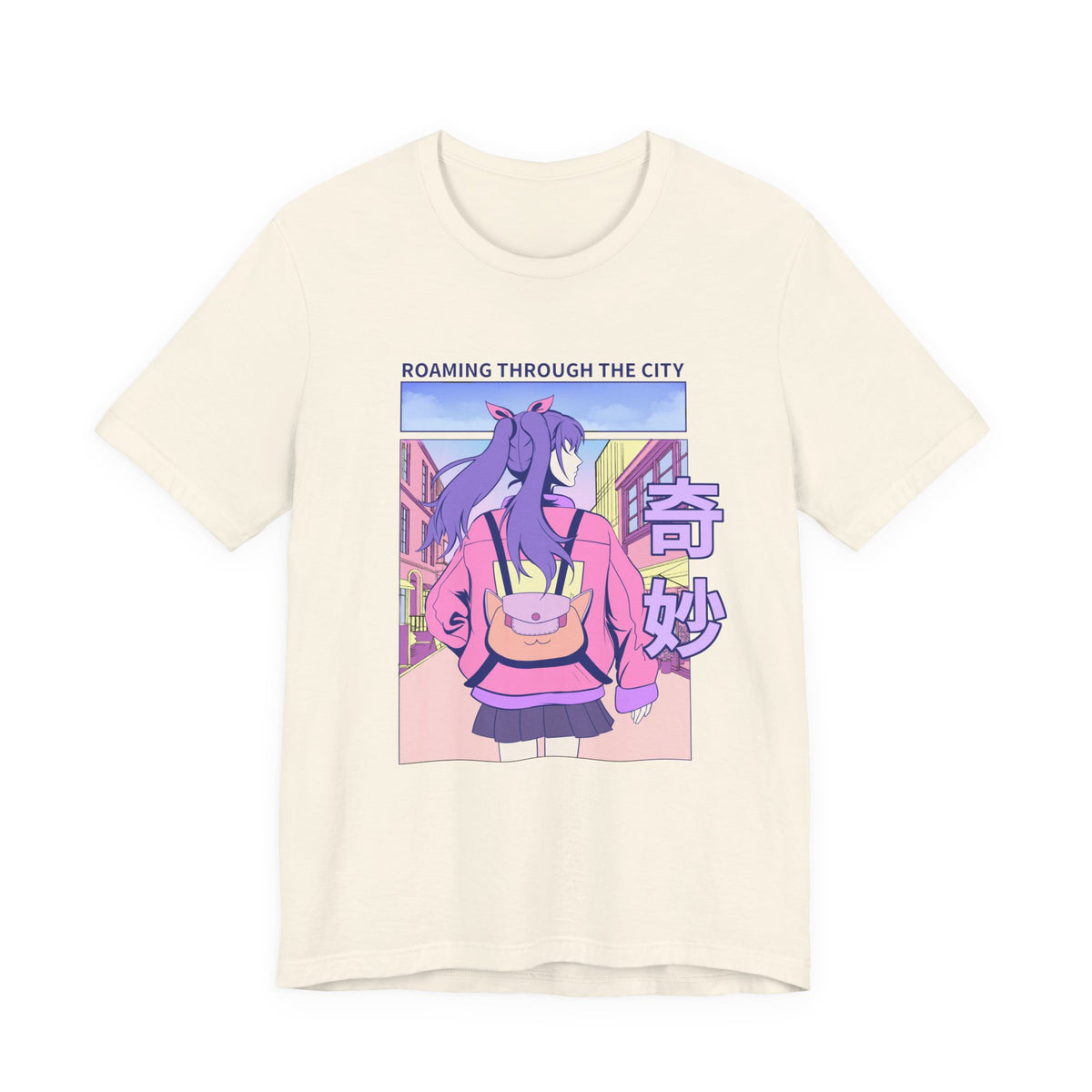 Roaming Through The City Anime Girl Tee — Vaporwave Cityscape Shirt