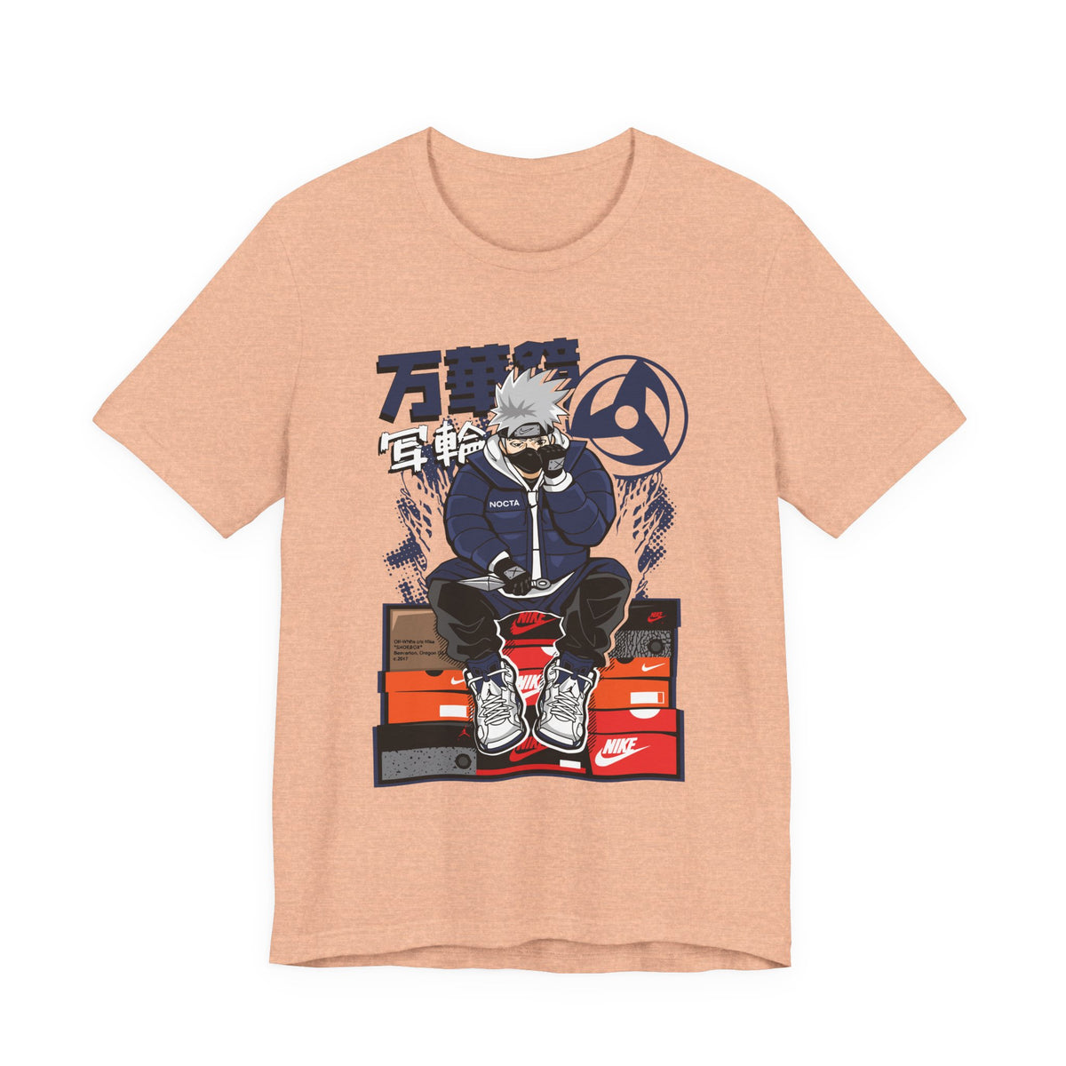 Anime Sneakerhead Tee — Sitting Character on Shoe Boxes with Japanese Text