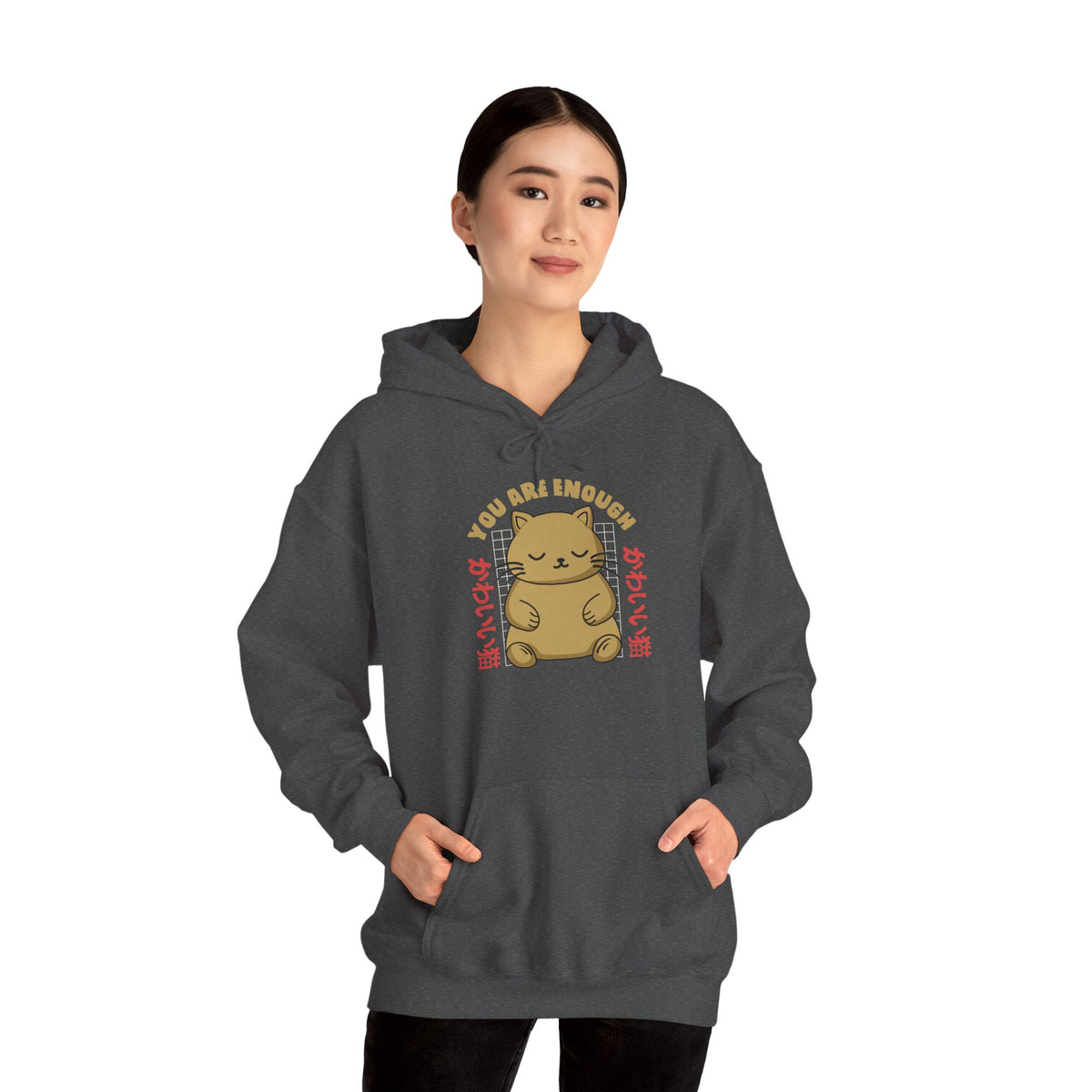 Hoodie — Cute 'You Are Enough' Kawaii Cat Comfort Hoodie