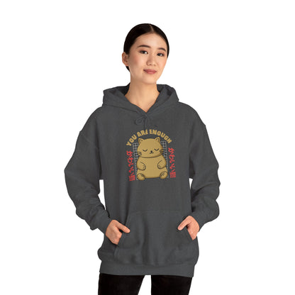 Hoodie — Cute 'You Are Enough' Kawaii Cat Comfort Hoodie