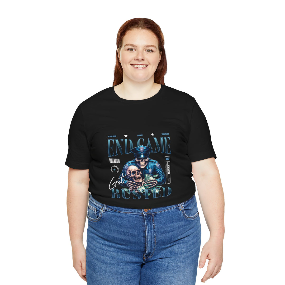 Endgame Got Busted Tee — Police Skull Graphic T-Shirt