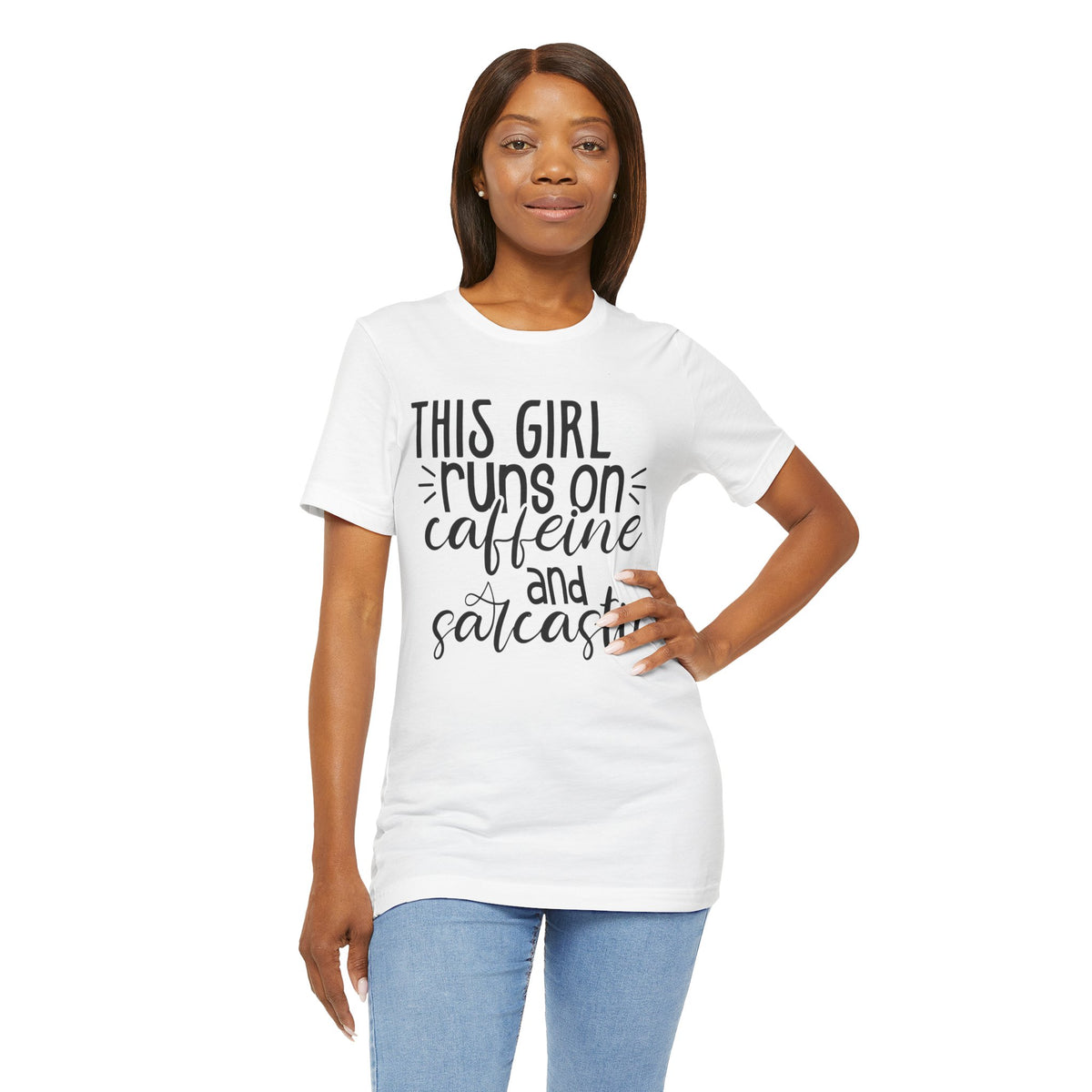 Funny Women’s Tee — "This Girl Runs on Caffeine and Sarcastic"