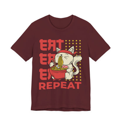Ramen Cat Tee — "Eat Sleep Repeat" Cute Noodle Lover T-Shirt