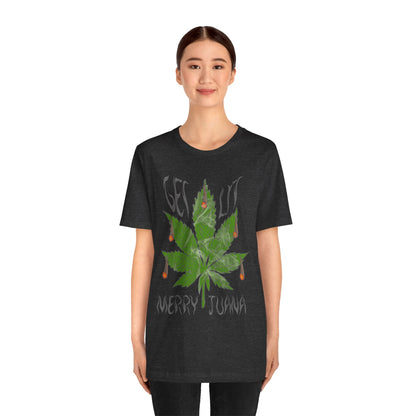 Merry Tijuana Cannabis Leaf Tee — 'Get Lit' Holiday Marijuana T-Shirt
